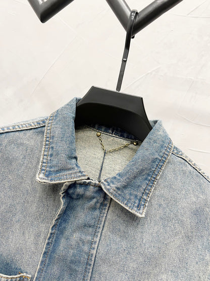 250813 New high-quality embossed loose straight-leg workwear denim jacket