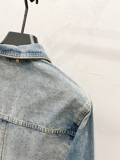 250813 New high-quality embossed loose straight-leg workwear denim jacket