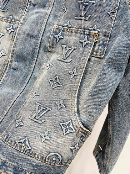 250813 New high-quality embossed loose straight-leg workwear denim jacket
