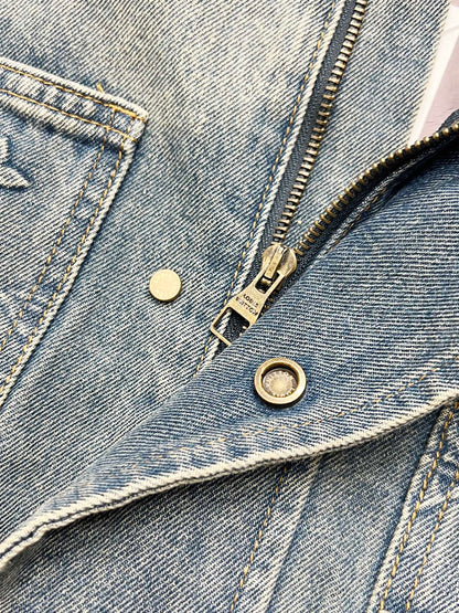 250813 New high-quality embossed loose straight-leg workwear denim jacket