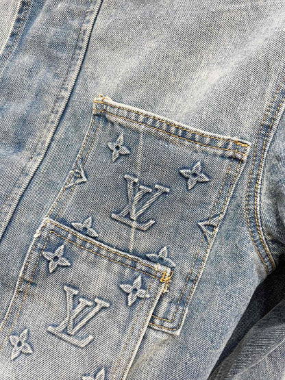 250813 New high-quality embossed loose straight-leg workwear denim jacket