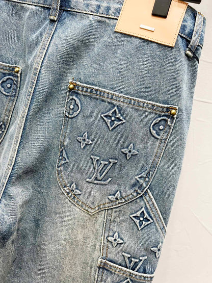 250813 New high-quality embossed loose straight-leg workwear jeans