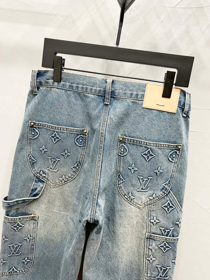 250813 New high-quality embossed loose straight-leg workwear jeans