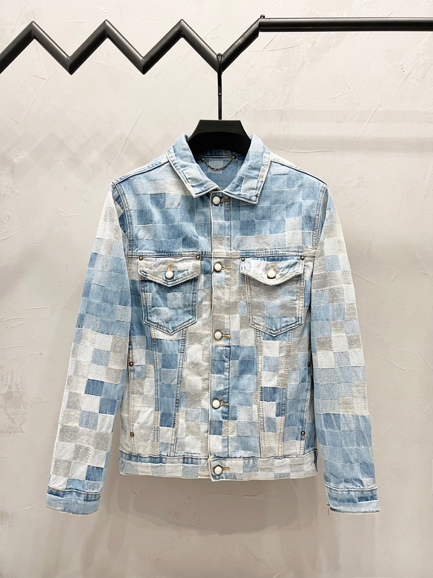 250813 A new high-quality full-print checkerboard loose denim jacket