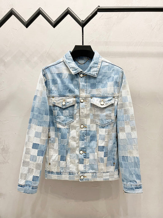250813 A new high-quality full-print checkerboard loose denim jacket