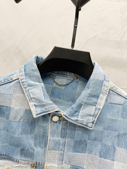 250813 A new high-quality full-print checkerboard loose denim jacket