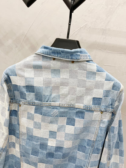 250813 A new high-quality full-print checkerboard loose denim jacket