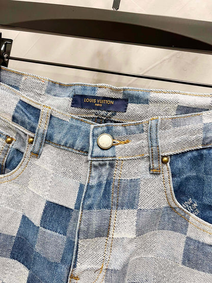 250813 New high-quality full-print checkerboard loose jeans