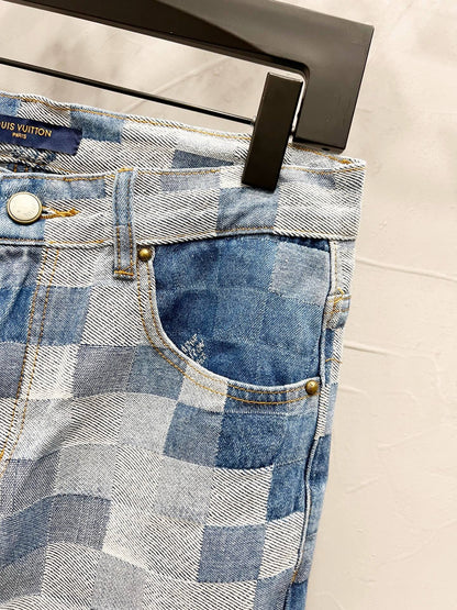 250813 New high-quality full-print checkerboard loose jeans