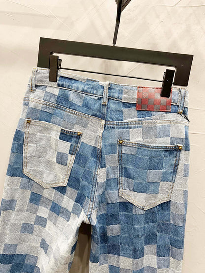 250813 New high-quality full-print checkerboard loose jeans
