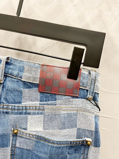 250813 New high-quality full-print checkerboard loose jeans
