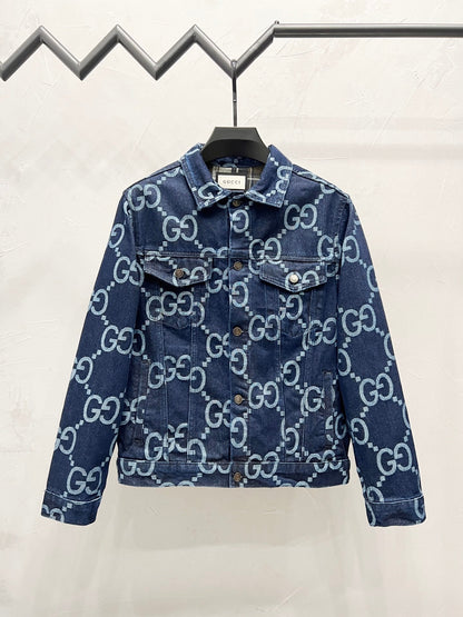 250813 New high-quality full-print straight-cut loose denim jacket