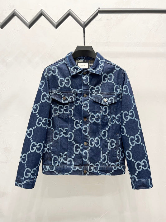 250813 New high-quality full-print straight-cut loose denim jacket