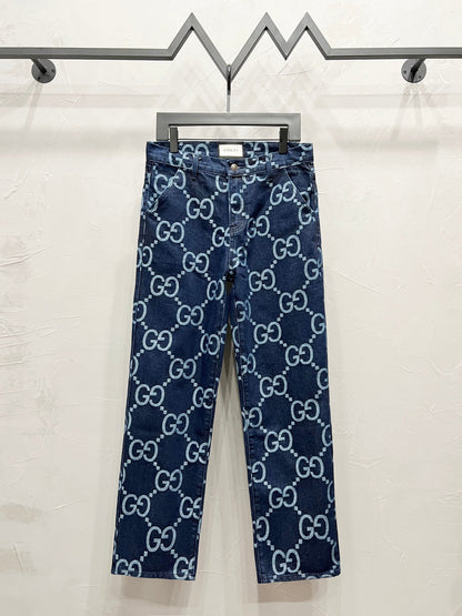 250813 New high-quality full-print straight-leg loose jeans