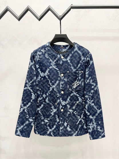 250813 New high-quality serpentine jacquard checkered denim jacket