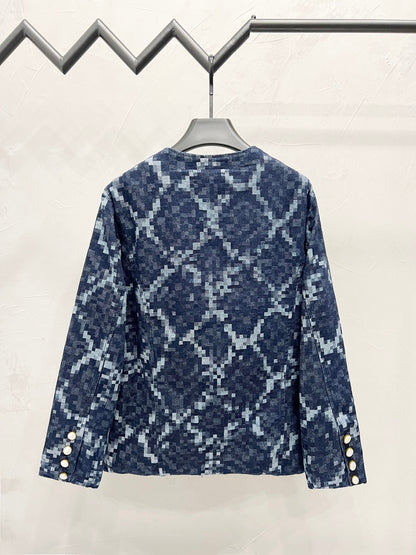 250813 New high-quality serpentine jacquard checkered denim jacket