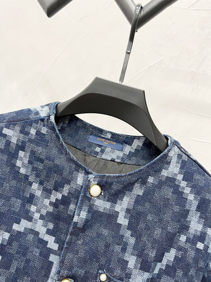 250813 New high-quality serpentine jacquard checkered denim jacket