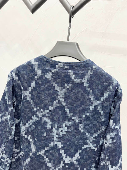 250813 New high-quality serpentine jacquard checkered denim jacket