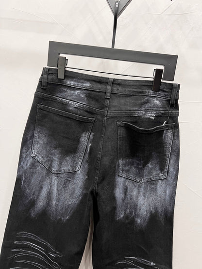 250813 New high-quality five-pointed star rhinestone washed mid-waist straight-leg jeans