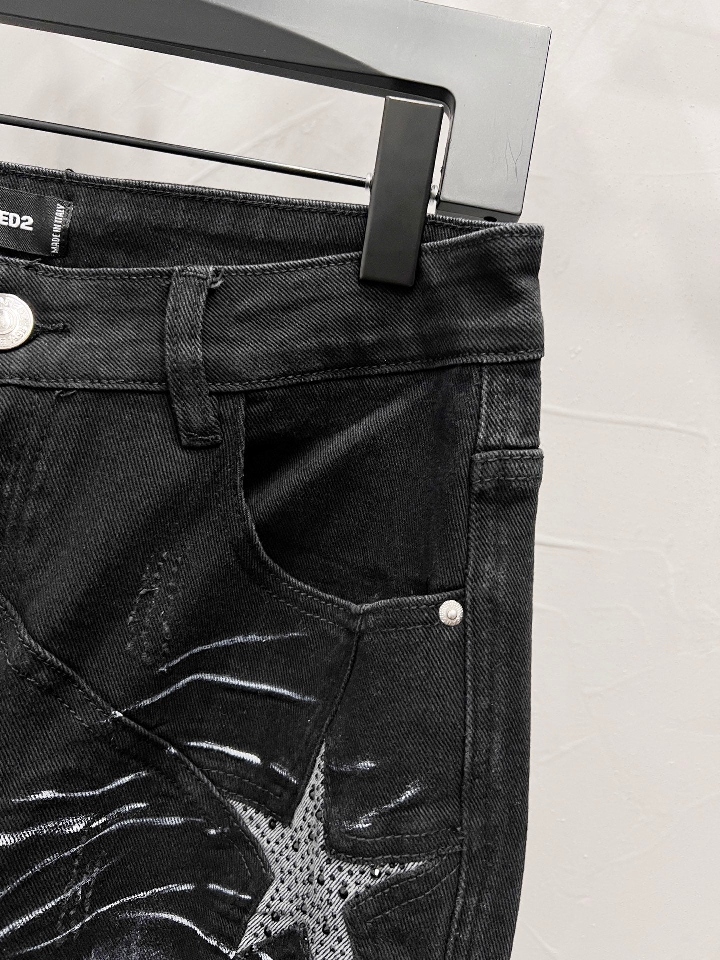 250813 New high-quality five-pointed star rhinestone washed mid-waist straight-leg jeans