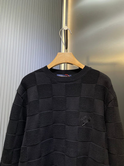 250819 New high-quality sewn checkerboard round-neck knitted sweater