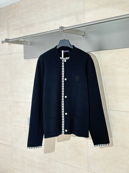 250819 A new high-quality embroidered knitted college style cardigan