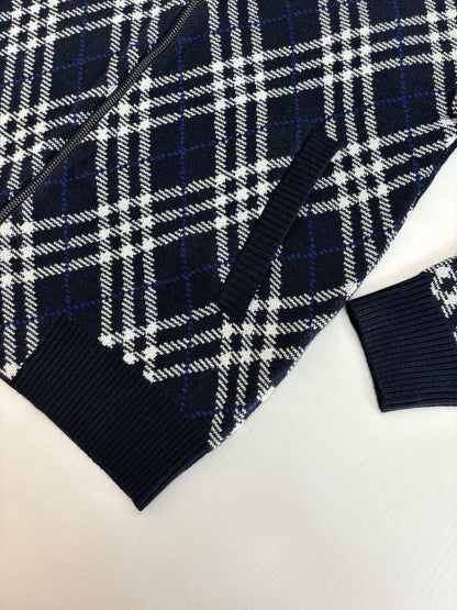 250819 New high-quality twill and check wool blend zipper knitted cardigan
