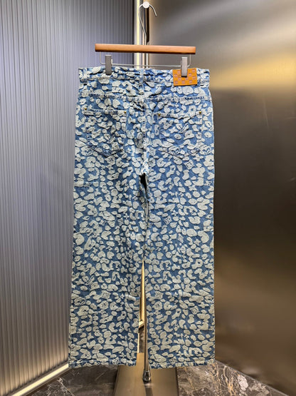 250825 New high-quality leopard-print washed work jeans