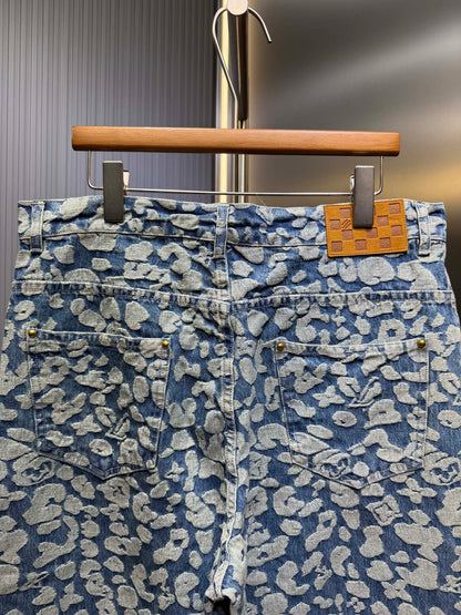 250825 New high-quality leopard-print washed work jeans