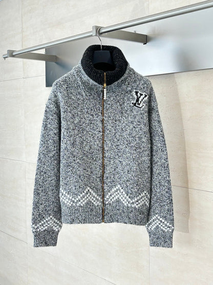 250825 New high-quality sailboat fishing yarn knitted zipper sweater coat