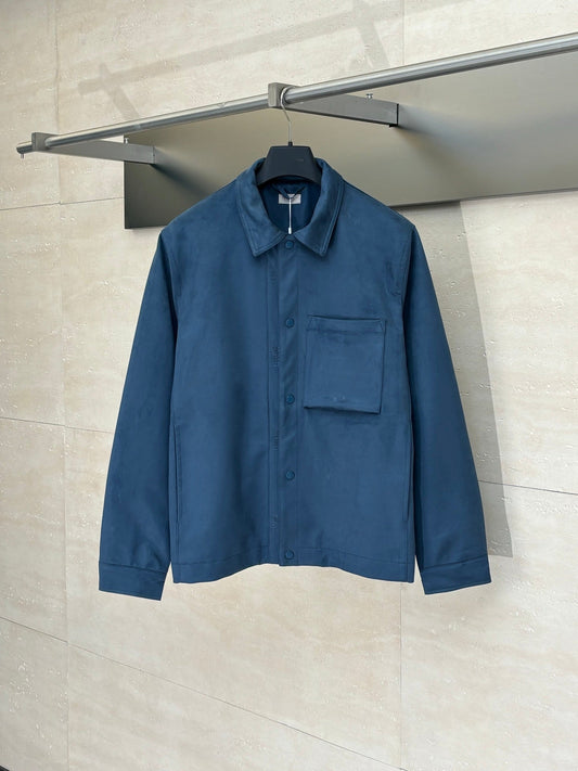 250825 A new high-quality suede textured minimalist leather jacket