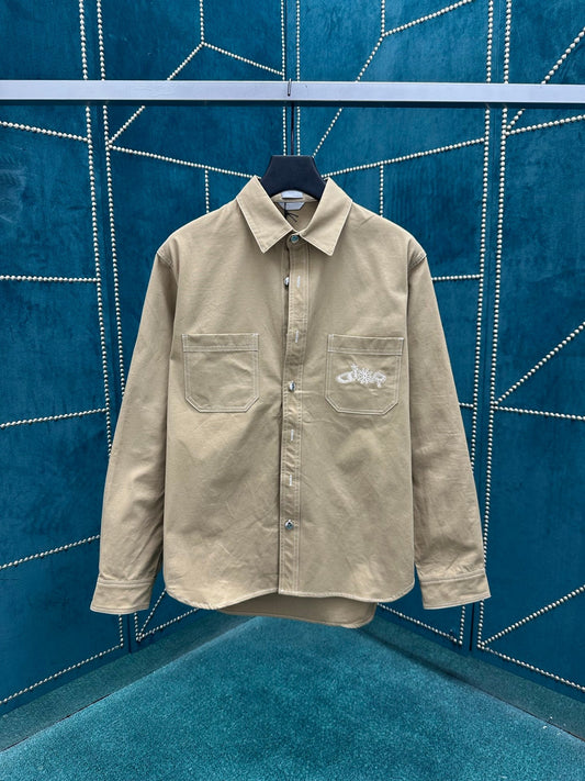 250825 New high-quality cotton pocket embroidered long-sleeved shirt