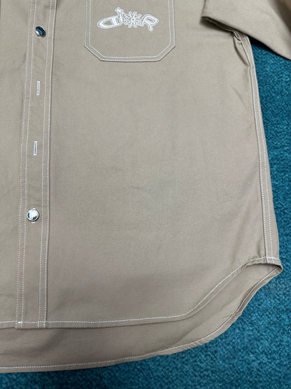 250825 New high-quality cotton pocket embroidered long-sleeved shirt
