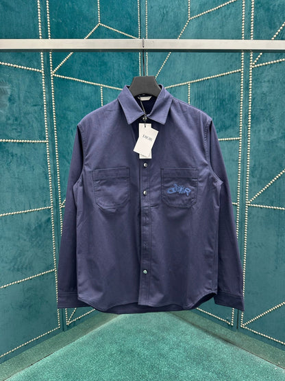 250825 New high-quality cotton pocket embroidered long-sleeved shirt
