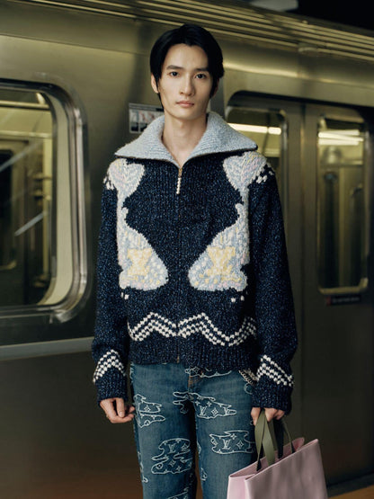 250825 New high-quality floral 㚏 jacquard heavy zipper jacket