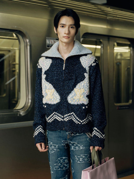 250825 New high-quality floral 㚏 jacquard heavy zipper jacket
