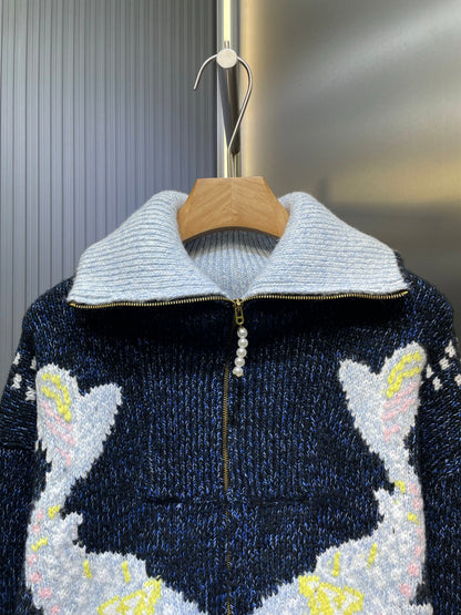 250825 New high-quality floral 㚏 jacquard heavy zipper jacket