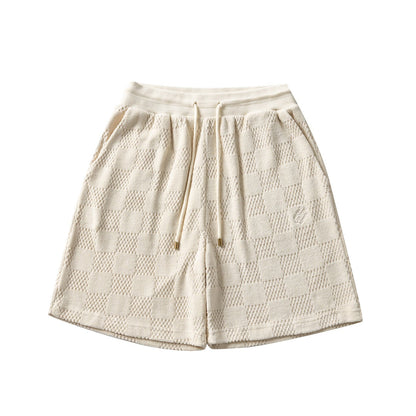 250819 New high-quality drawstring chessboard towel fabric casual shorts