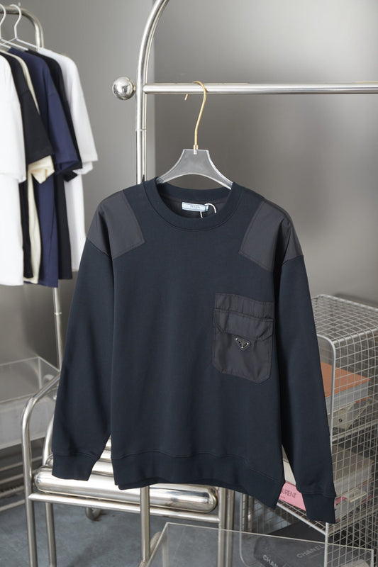250825 new high-quality patchwork color-blocking pocket pullover hoodie