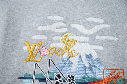 250902 New high-quality fishing embroidered round-neck sweatshirt
