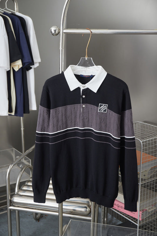 250902 New high-quality shirt collar patchwork sweater