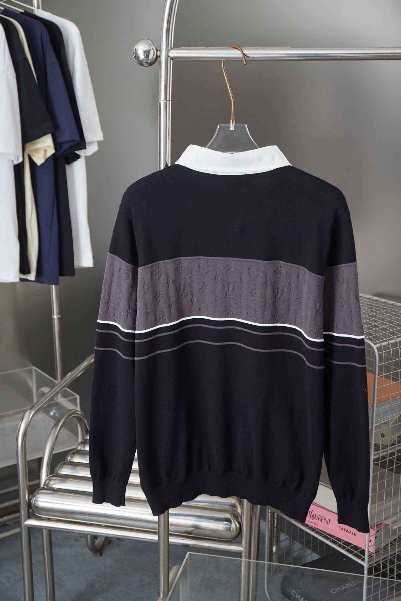 250902 New high-quality shirt collar patchwork sweater