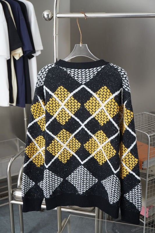 250902 New high-quality square color-blocking letter sweater
