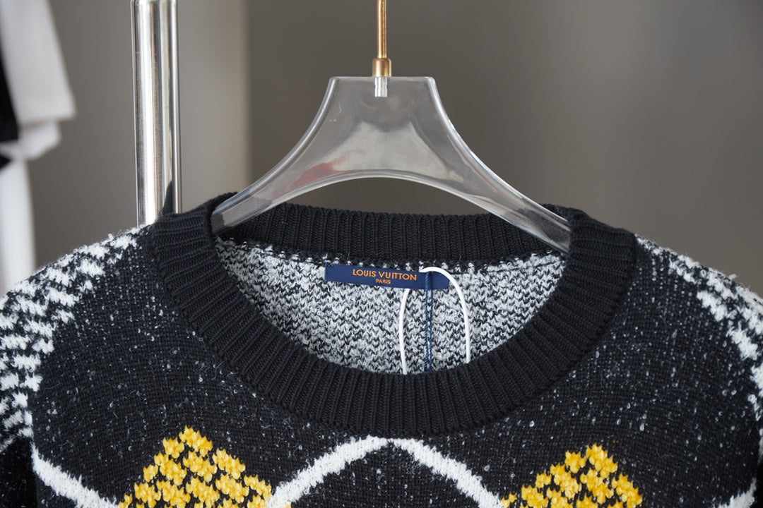 250902 New high-quality square color-blocking letter sweater