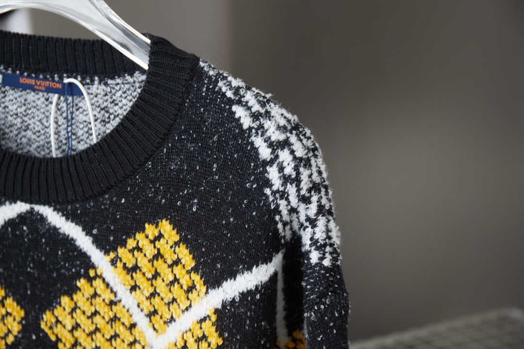 250902 New high-quality square color-blocking letter sweater