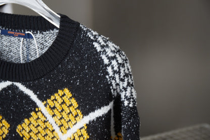 250902 New high-quality square color-blocking letter sweater