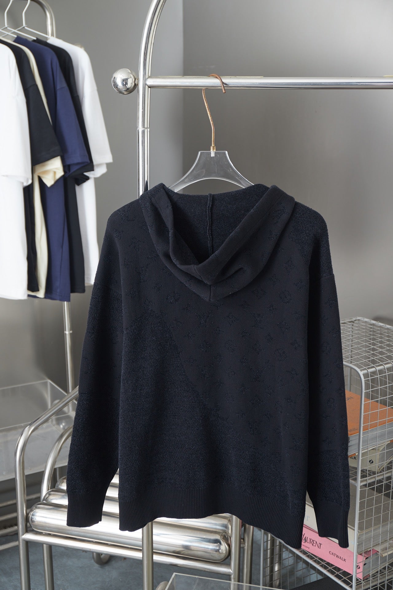 250902 New high-quality black lettered jacquard knit hood