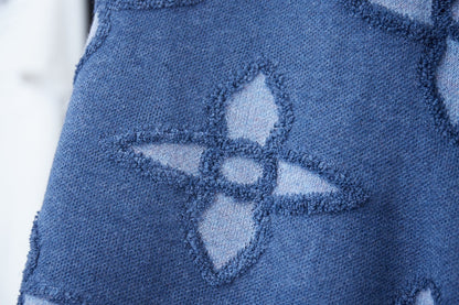 250902 New high-quality blue four-leaf clover letter sweater shorts