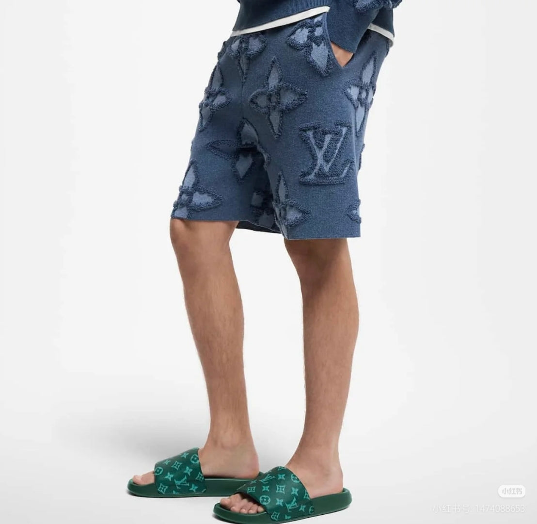 250902 New high-quality blue four-leaf clover letter sweater shorts