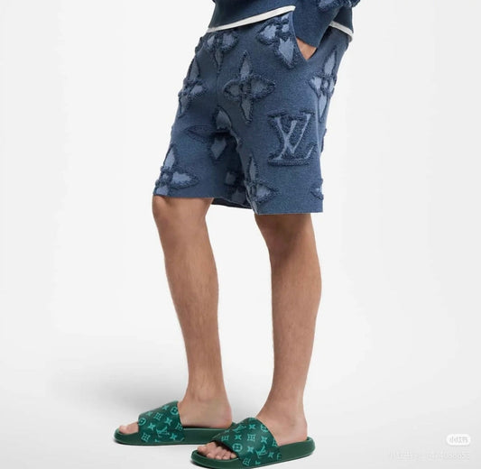 250902 New high-quality blue four-leaf clover letter sweater shorts